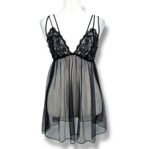 VTG Y2K Victoria's Secret Sheer Lace Mesh Babydoll Fairy Goth Lingerie Slip M